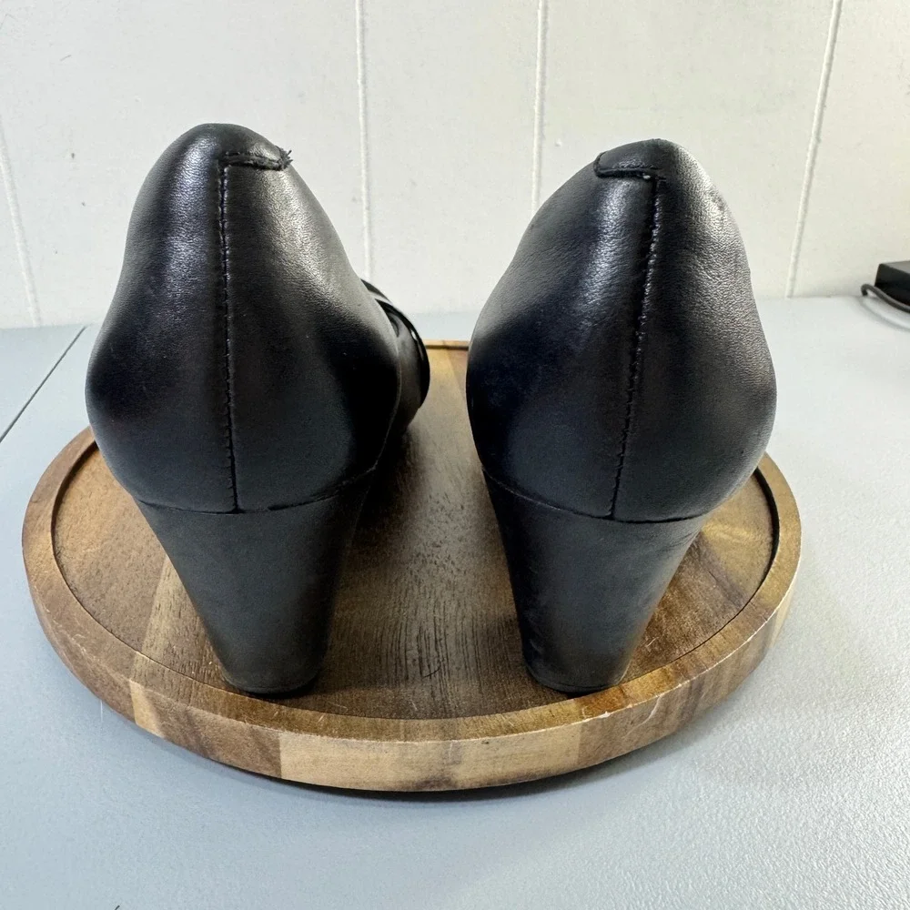 Clarks Collection Womens Black Leather Suede Block Heel Pumps Shoes US 8